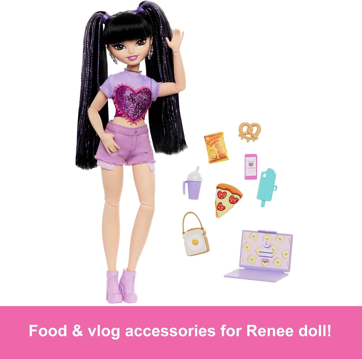 Renee Posable Fashion Doll with Long Black Hair, 11 Pieces I605997