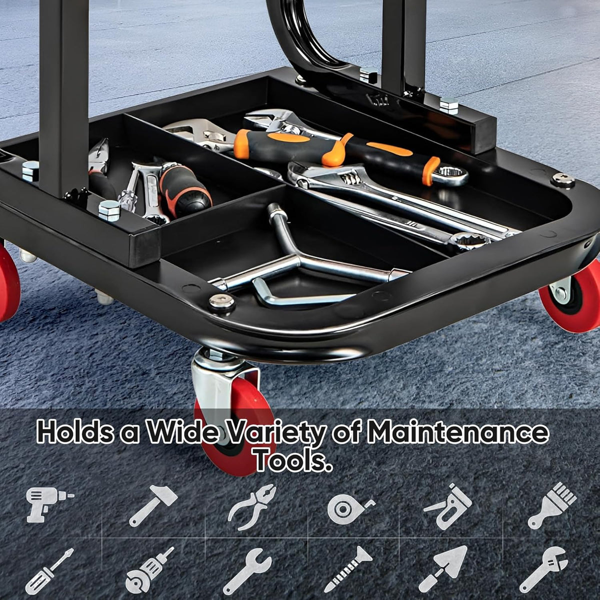 Black/Red Heavy Duty Garage Roller Seat with Tool Tray, 250 LBS Capacity V298