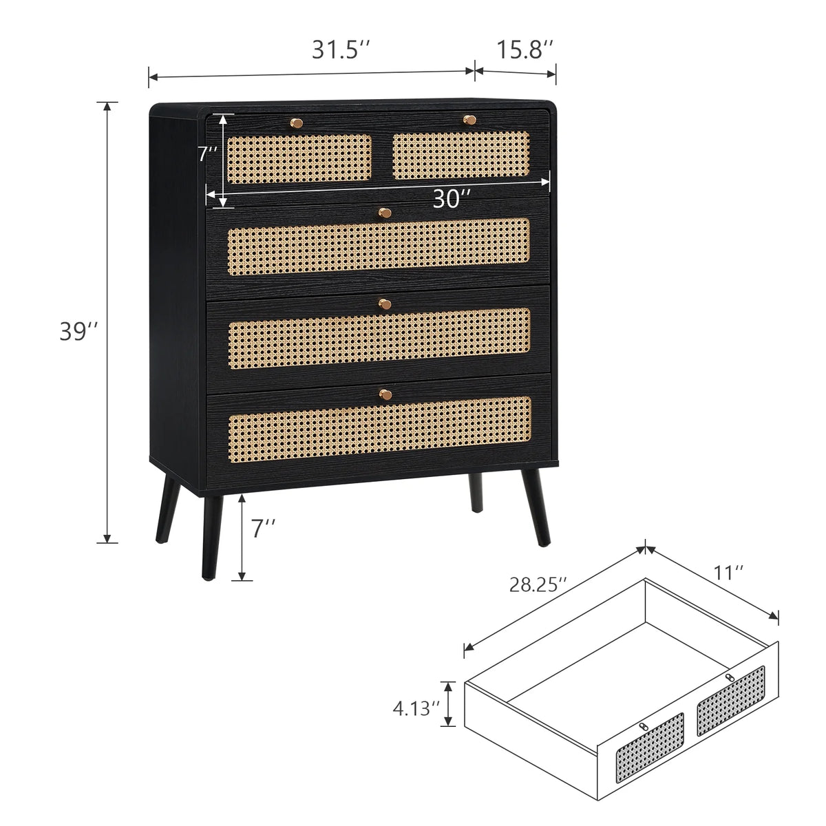 4 Drawer Natural Rattan Wood Dresser K180022