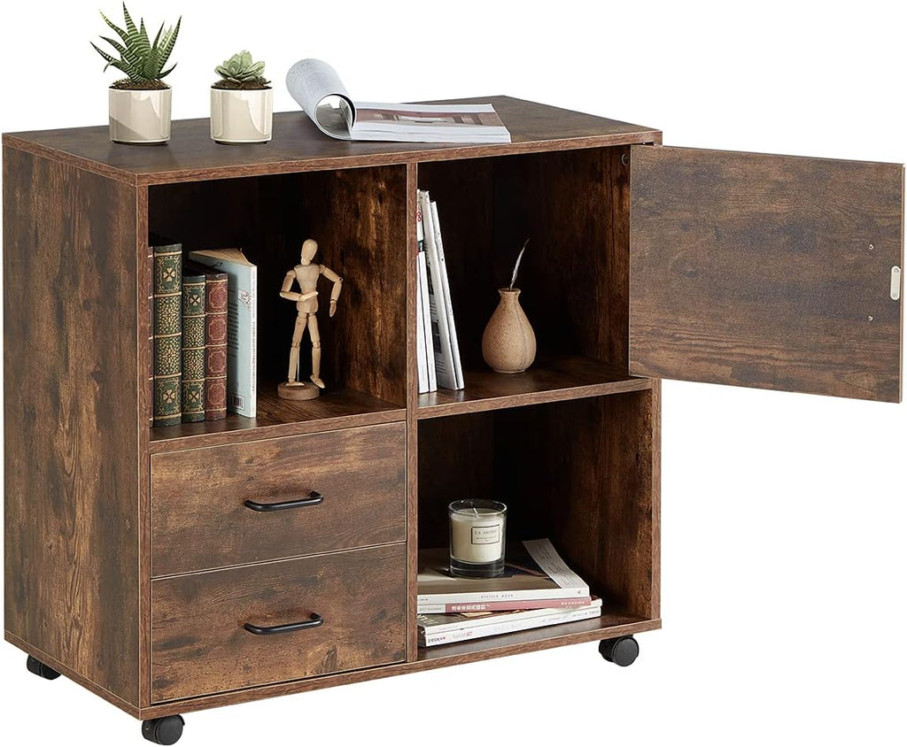 2 Drawers Mobile Wooden Lateral Filing Cabinet with Lockable Casters R1638