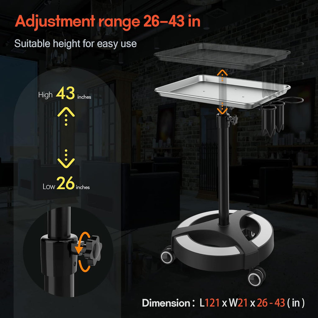 Adjustable Height Aluminum Salon Tray Cart with Accessory Caddy L954809