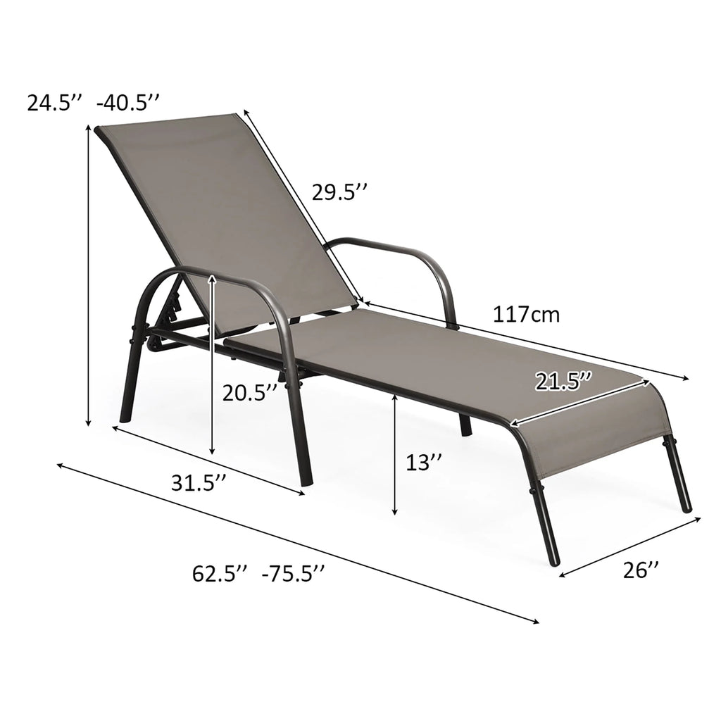 Brown Adjustable Reclining Patio Lounge Chair Q38633