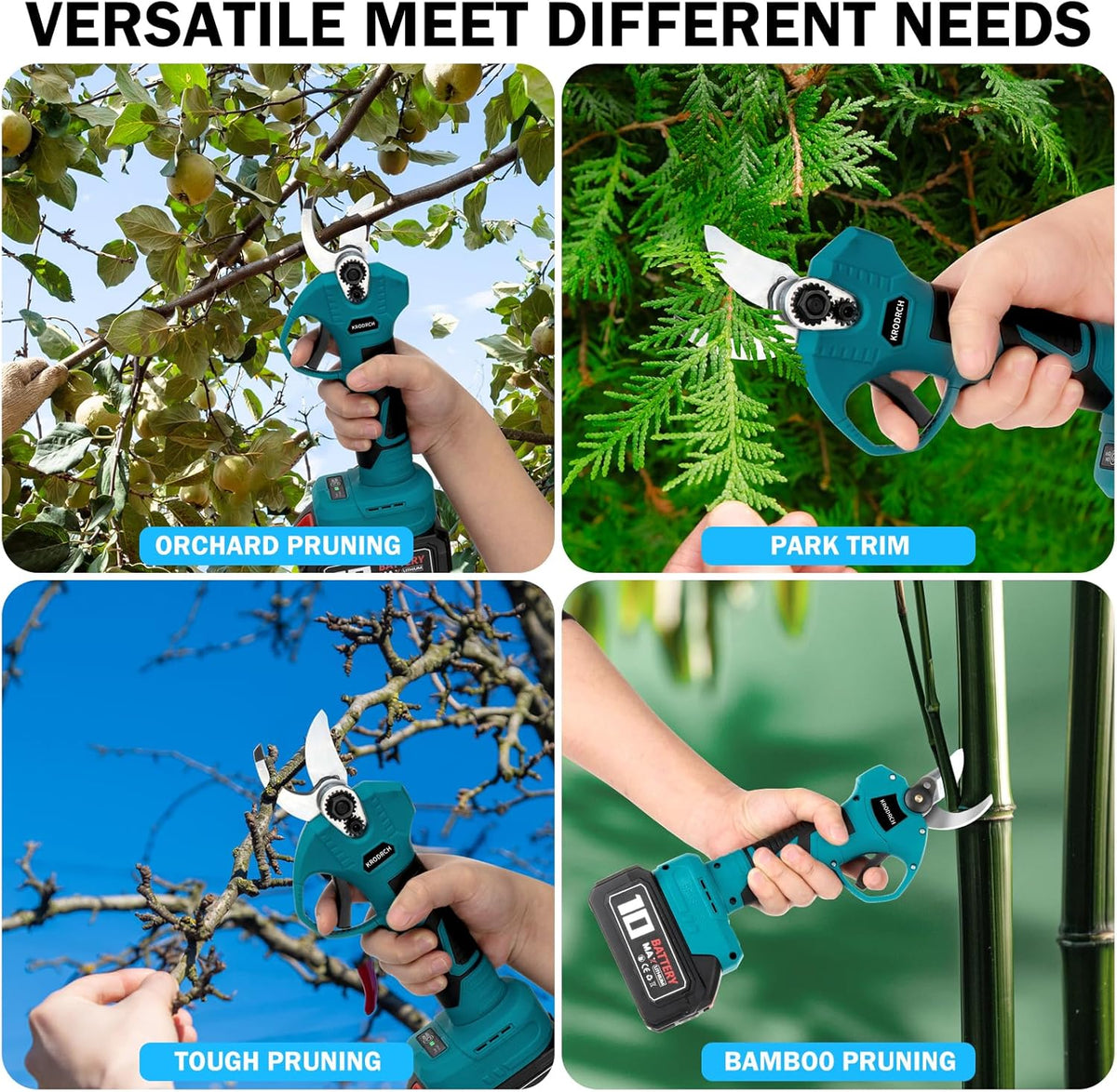 Electric Pruning Shears Cordless with 2 PCS Rechargeable 2.6Ah Lithium Battery and 3 Blades, 25mm Cutting Diameter B46205