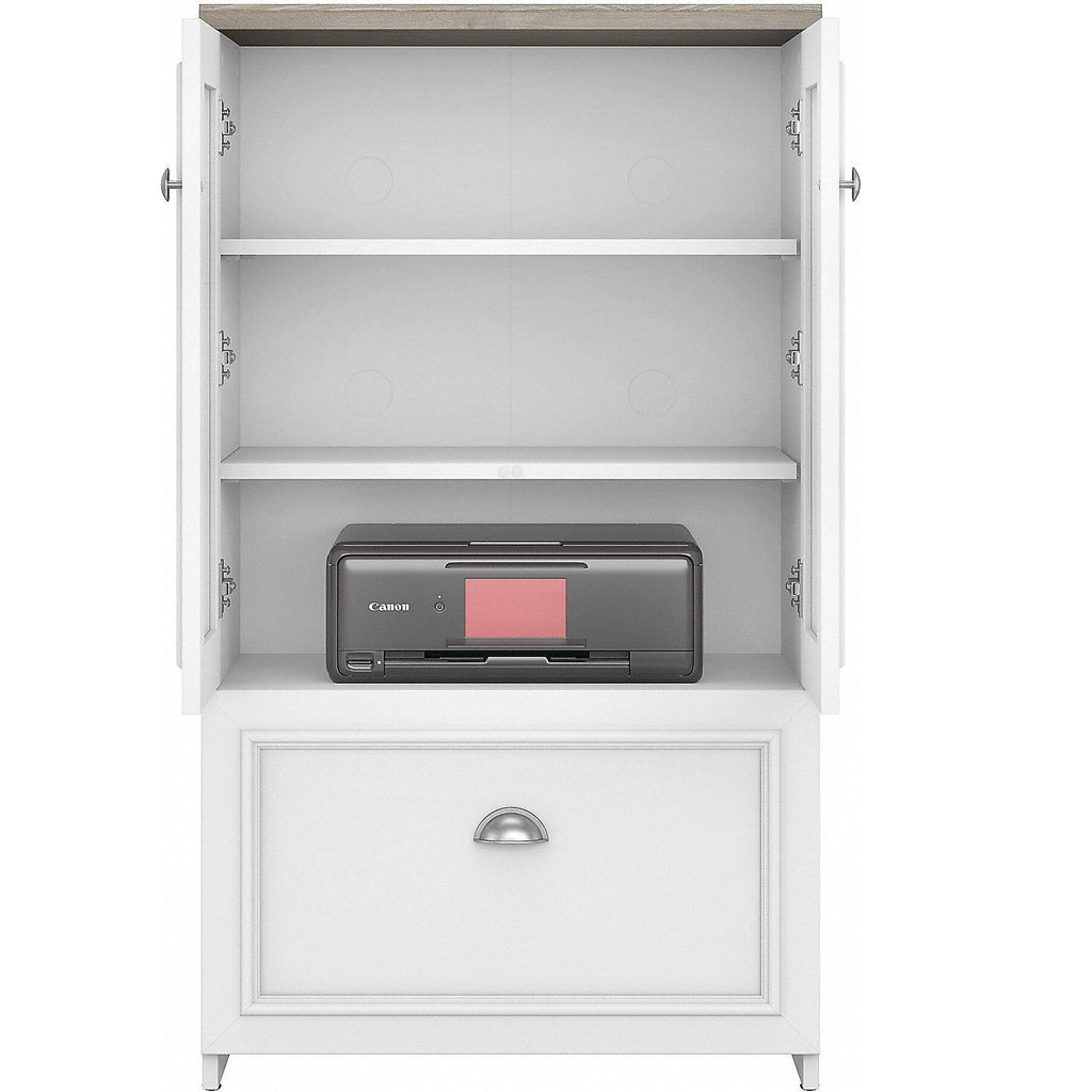 Gray L Shaped Desk with Storage Cabinet and File Drawer D376596
