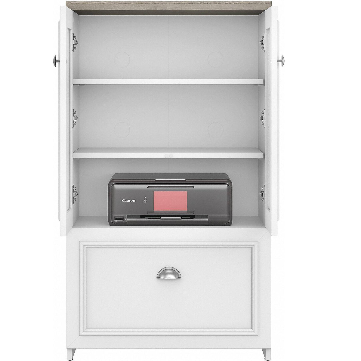 Gray L Shaped Desk with Storage Cabinet and File Drawer D376596