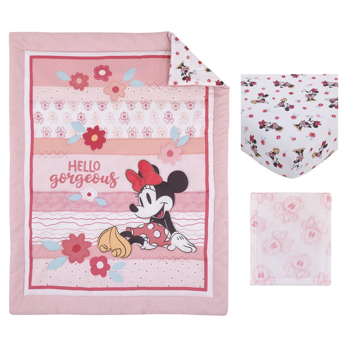 Pink 3-Piece Crib Bedding Set U70831