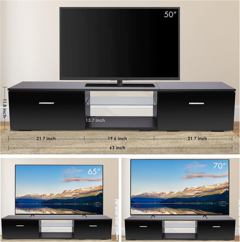 Black TV Stand with Storage Cabinets U7019