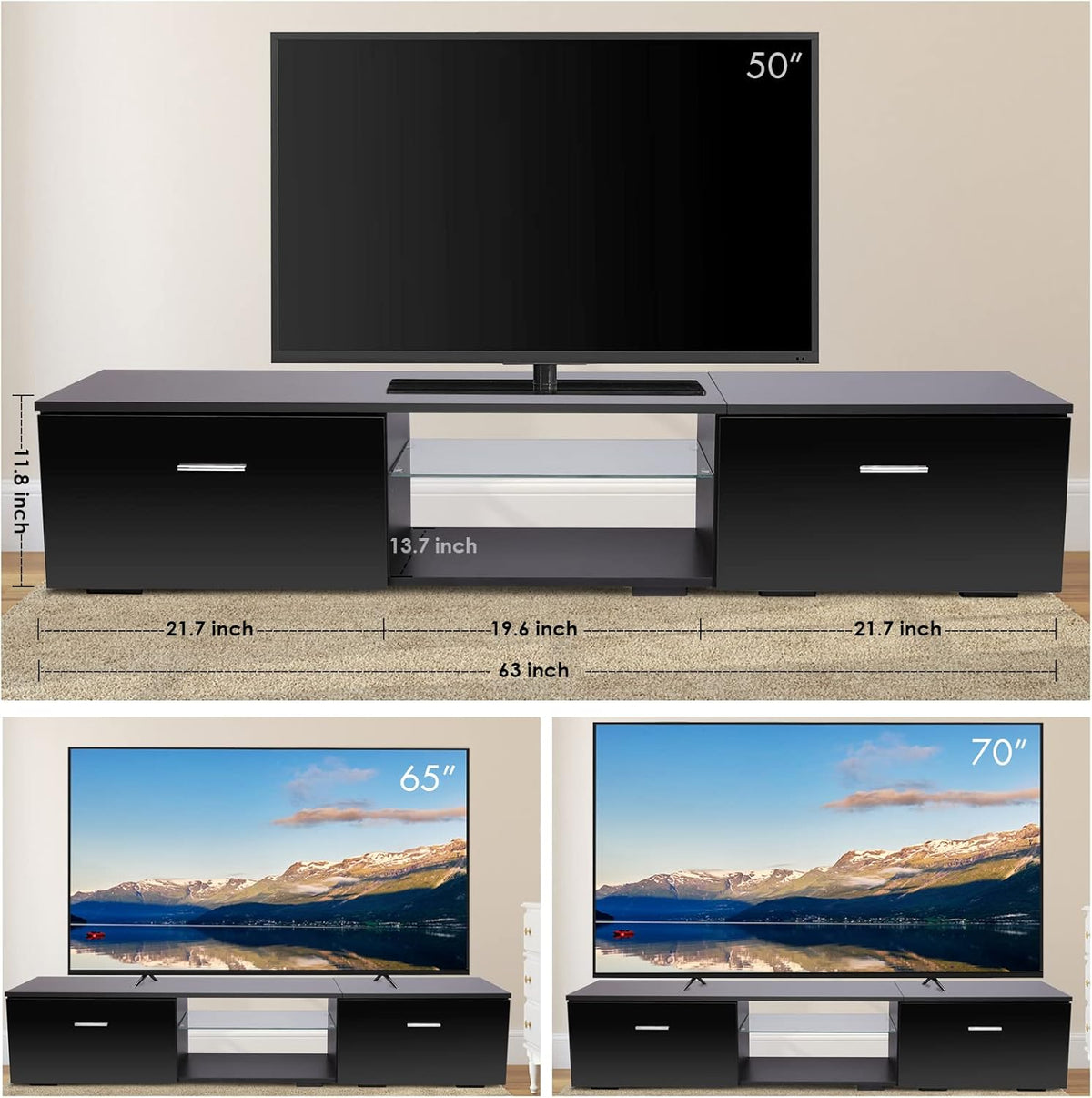 Black TV Stand with Storage Cabinets U7019