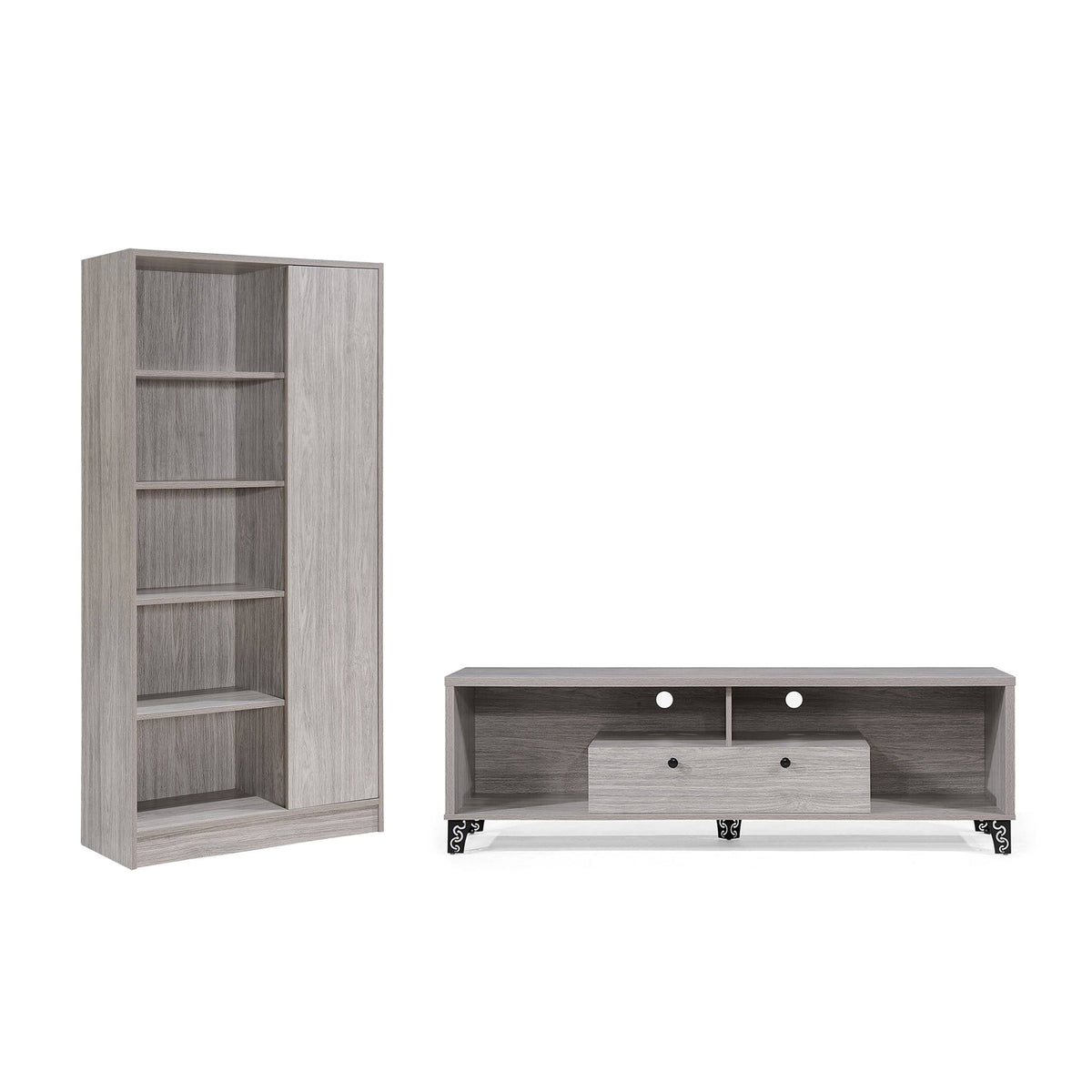 Gray Oak 2 Piece TV Stand and Bookcase Set X1596