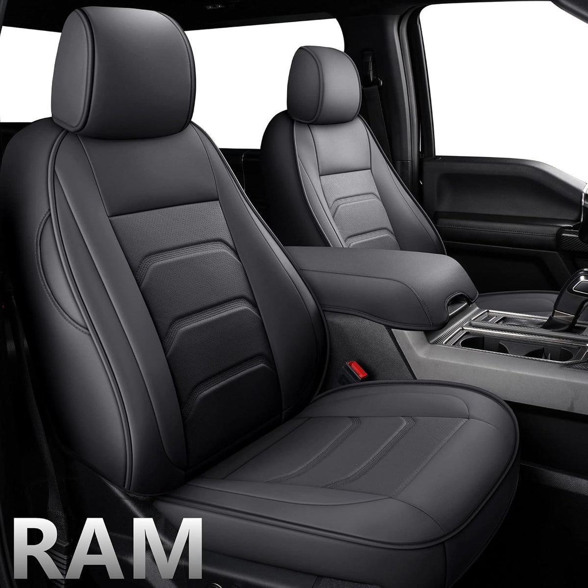Black & Red Faux Leather Custom Seat Covers Full Set D7116