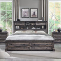 King Size Wood Platform Bed Frame with Storage Headboard and 2 Drawers Antique White P43304