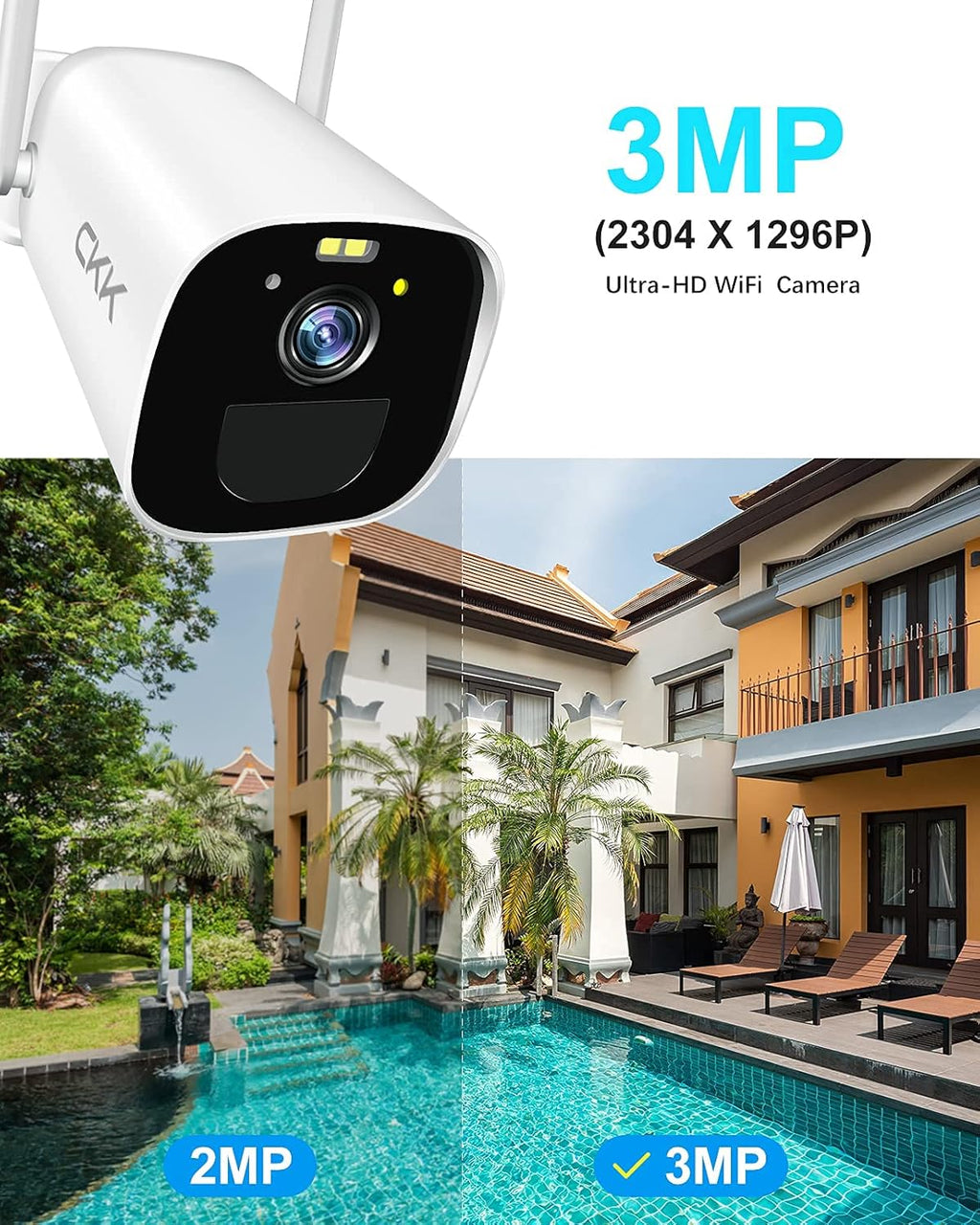3MP Solar Powered Outdoor Security Camera with Rechargeable Battery A98474