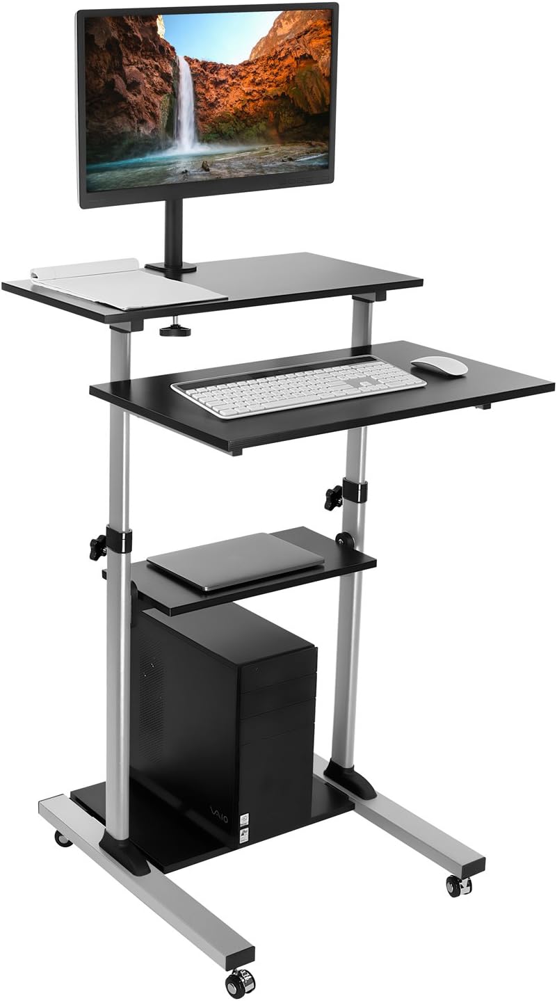 Mobile Stand Up Desk with Monitor Arm P980