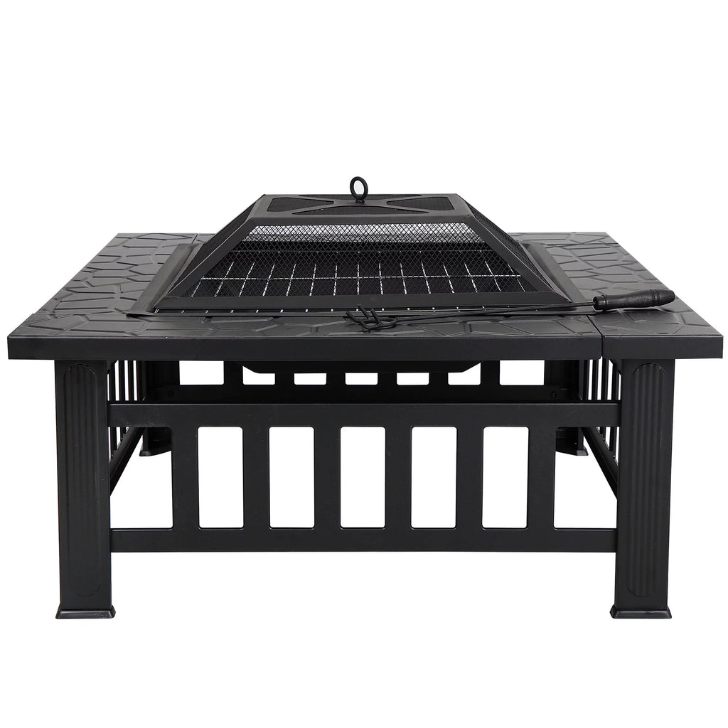 32 Square Wood Black Finish Steel Fire Pit G683431