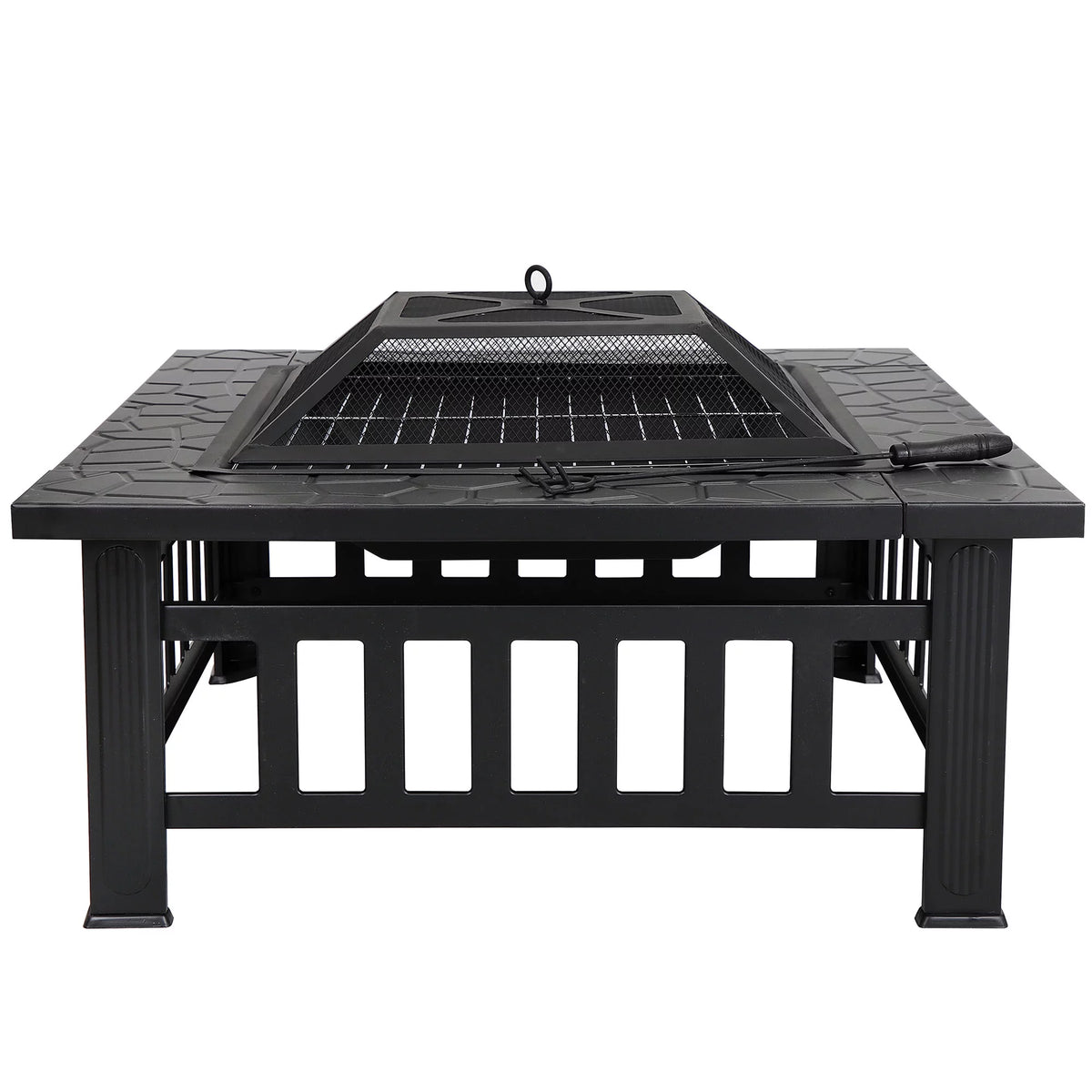 32 Square Wood Black Finish Steel Fire Pit G683431