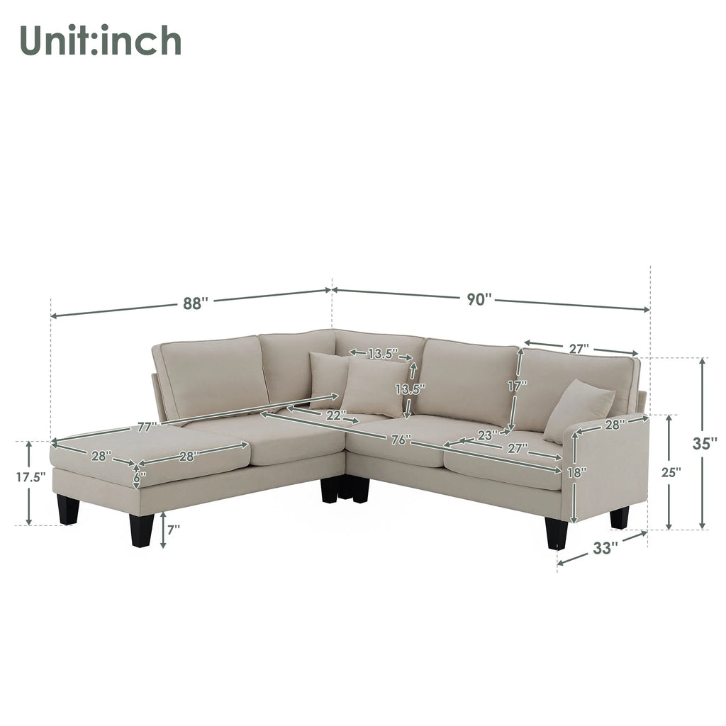 Beige L Shape Sectional Sofa with Recliner K80534