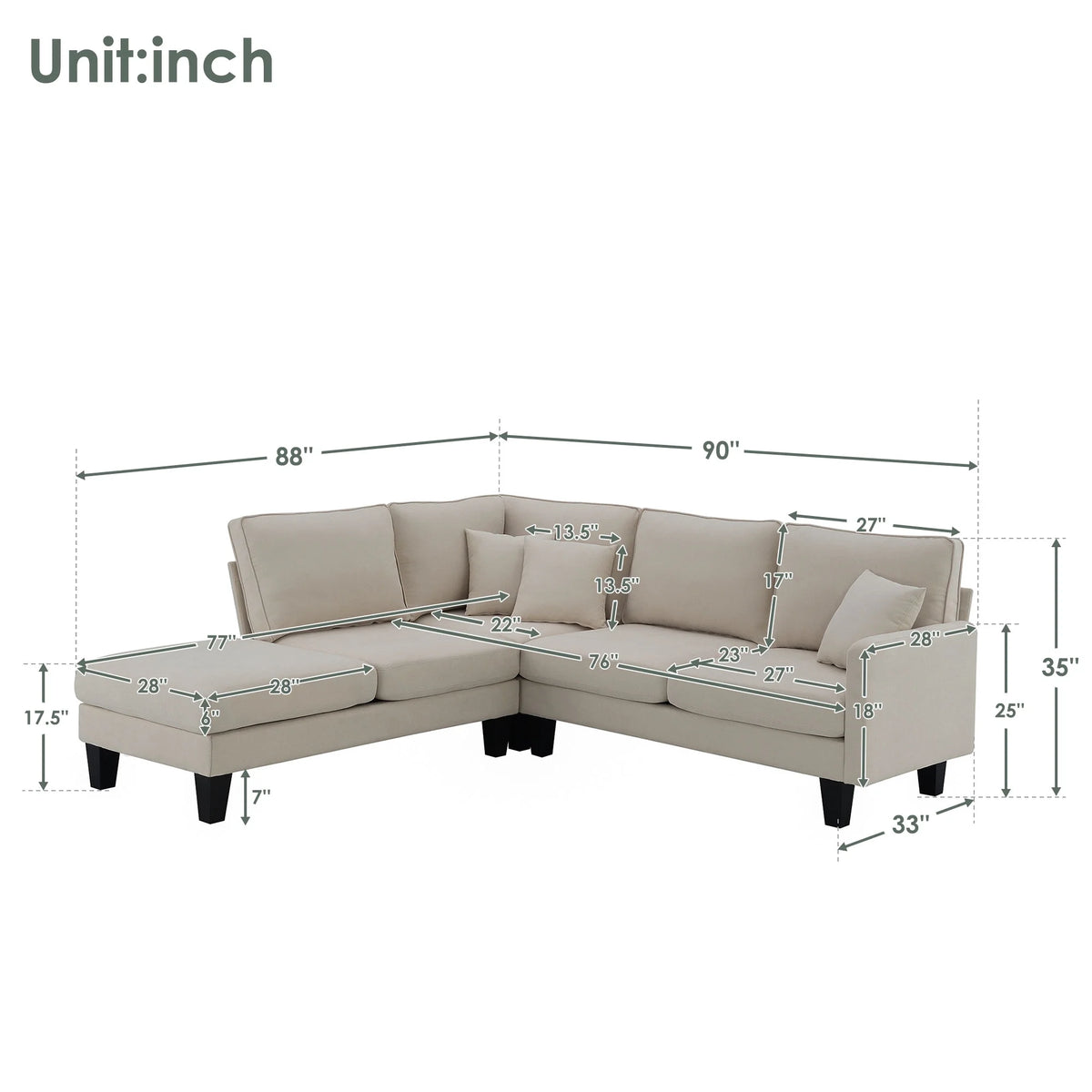 Beige L Shape Sectional Sofa with Recliner K80534