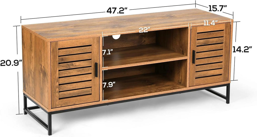 Mid-Century TV Console up to 55 Inch with Slatted Wood Doors N633693