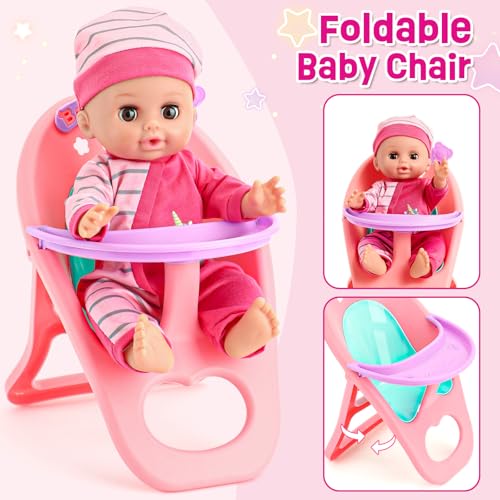 12in Baby Doll Crib and High Chair Set with 20pcs Accessories B101803
