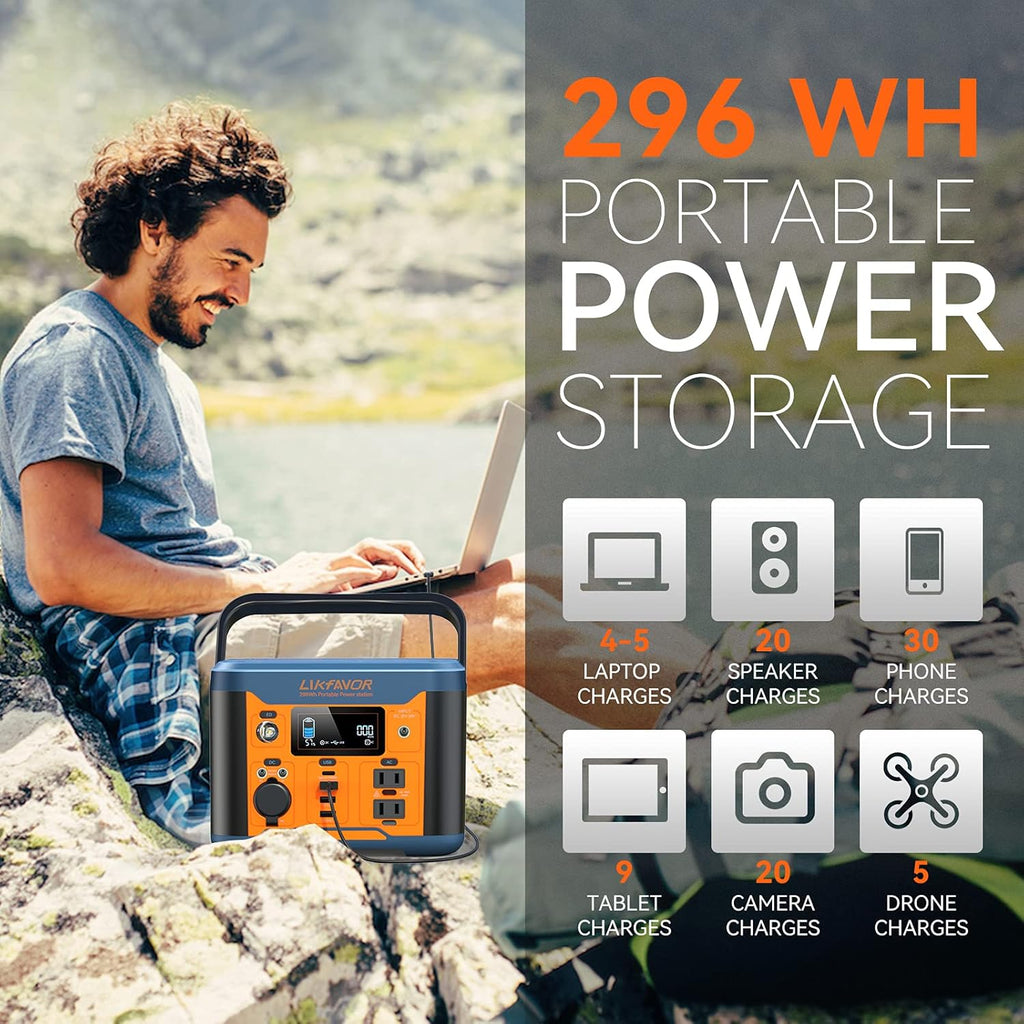 Portable Power Station 300W 296Wh Pure Sine Wave AC Outlet K27325