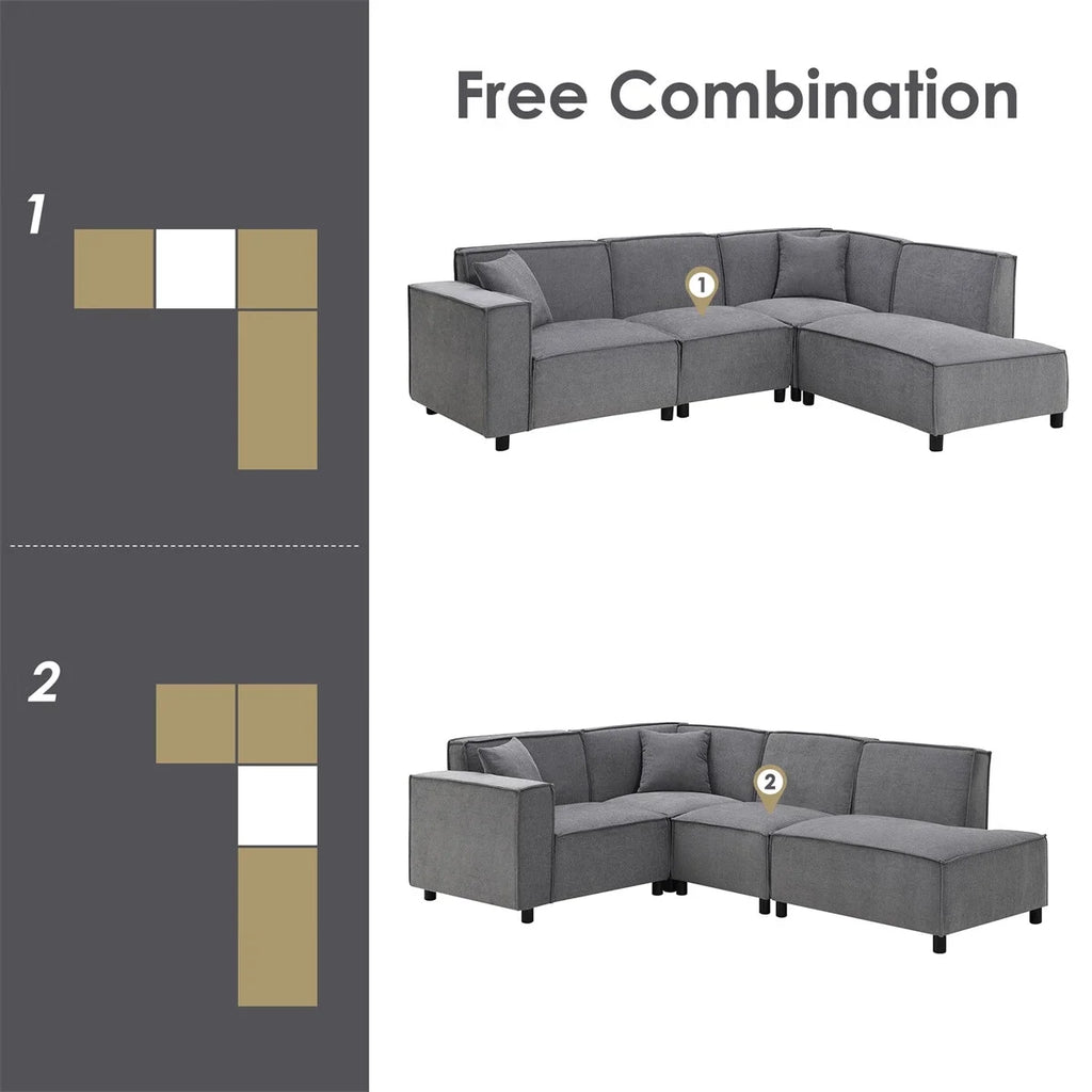 97\*74" Chenille Fabric L-shaped Sectional Sofa with Chaise Lounge G7198