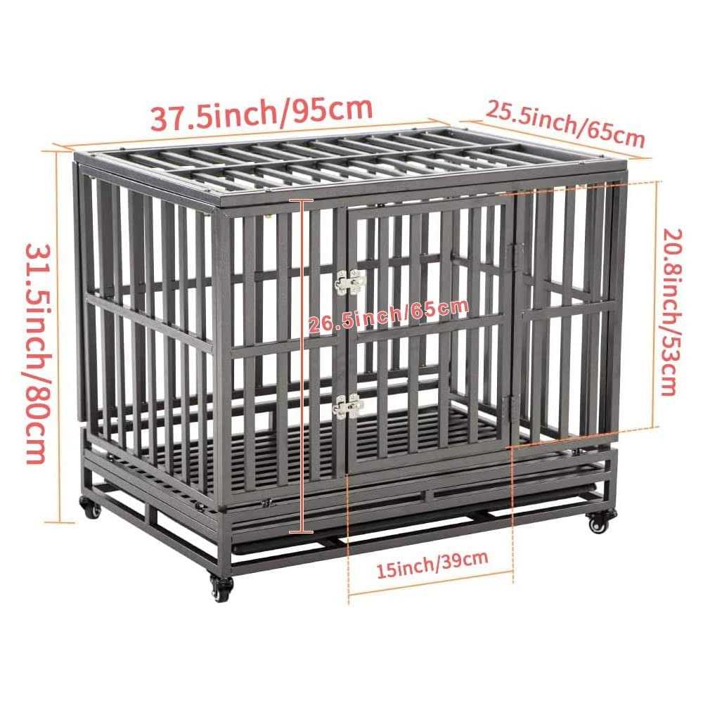 Heavy Duty Metal Dog Cage Pet Kennel Crate Playpen with Wheels V196801