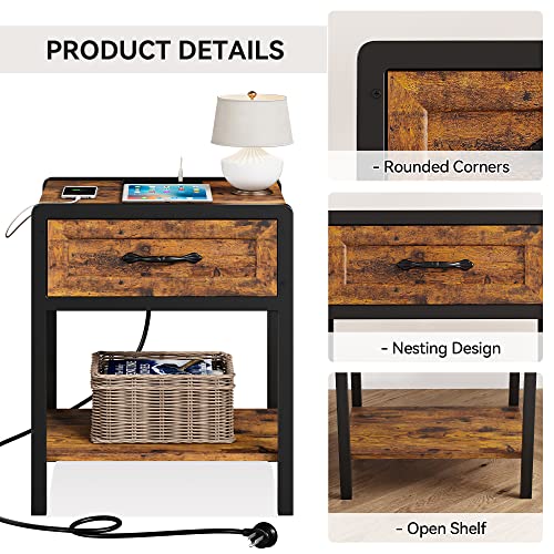 Queen Size Bed Frame with Headboard and Storage Drawers Bench, Nightstand with Storage Drawer N376