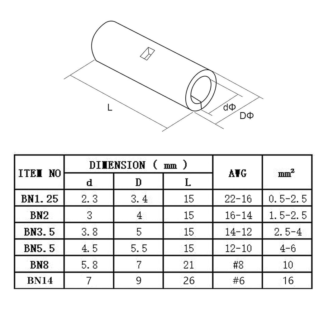 10Pcs Non Insulated Butt Connectors S4046