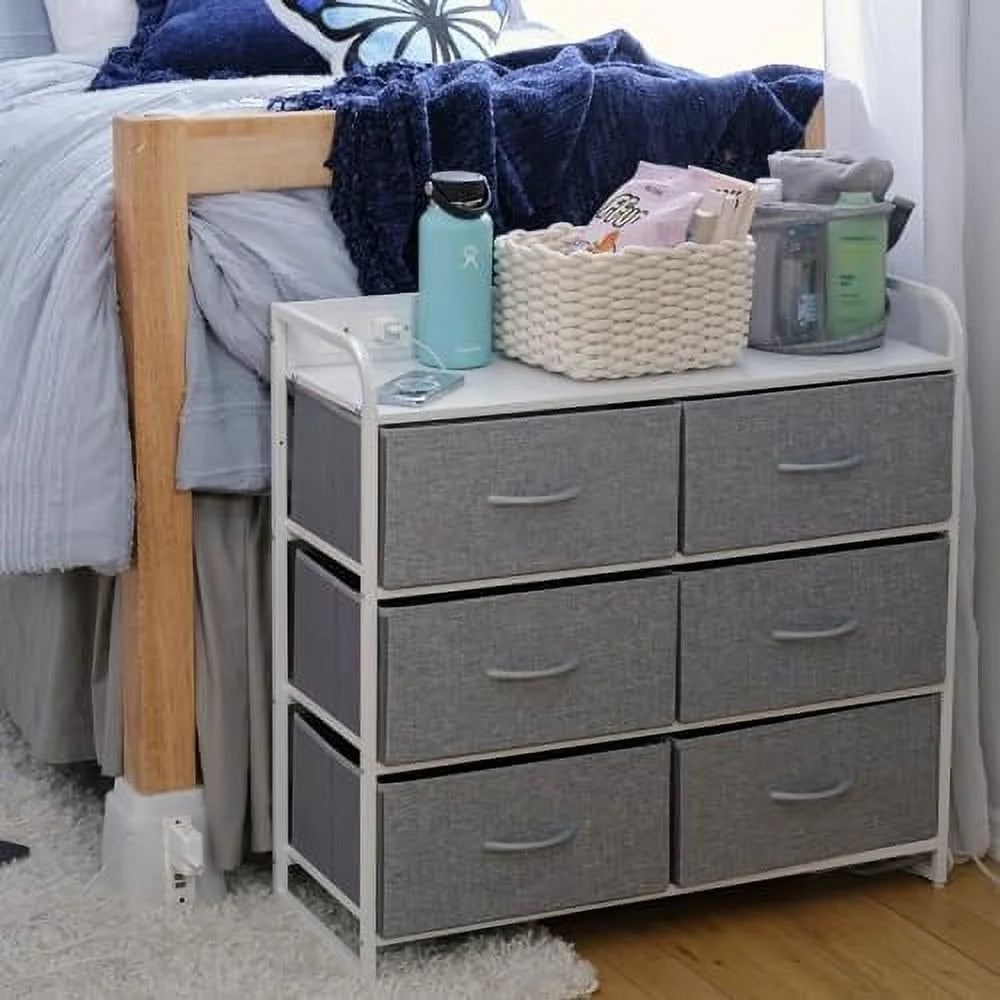 Grey 6 Drawer Dresser with Outlet and USB Ports K485
