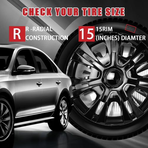 15 inch Set of 4 Black ABS Wheel Rim Covers Q255907