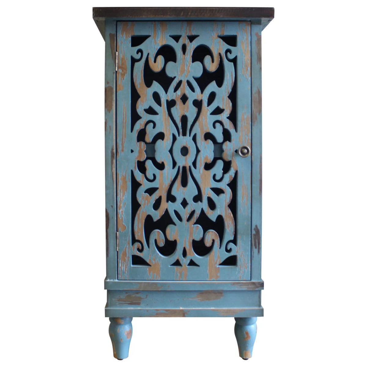 Teal Wooden End Table with Carved Legs B6438