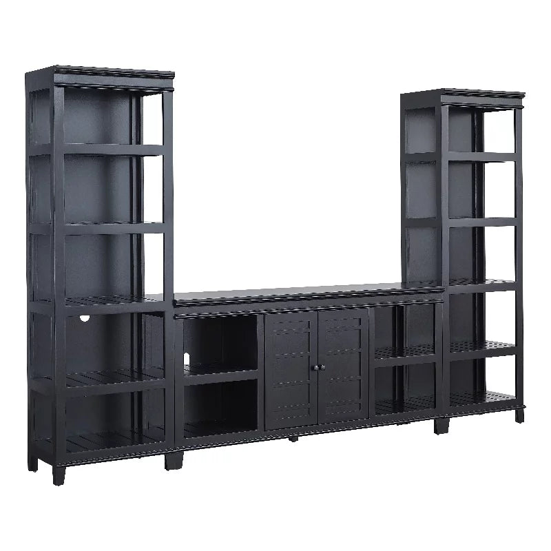 Wood Wall Unit with 66" TV Media Console Raven Black N792