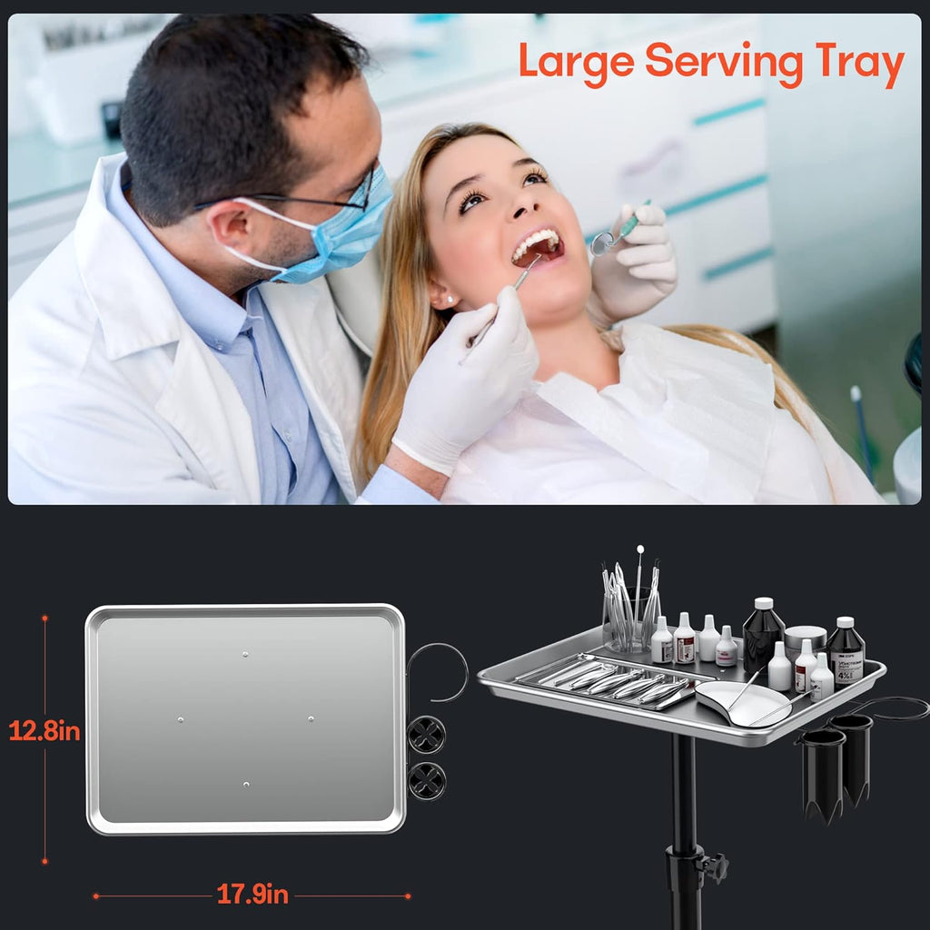 Adjustable Height Aluminum Salon Tray Cart with Accessory Caddy L954809