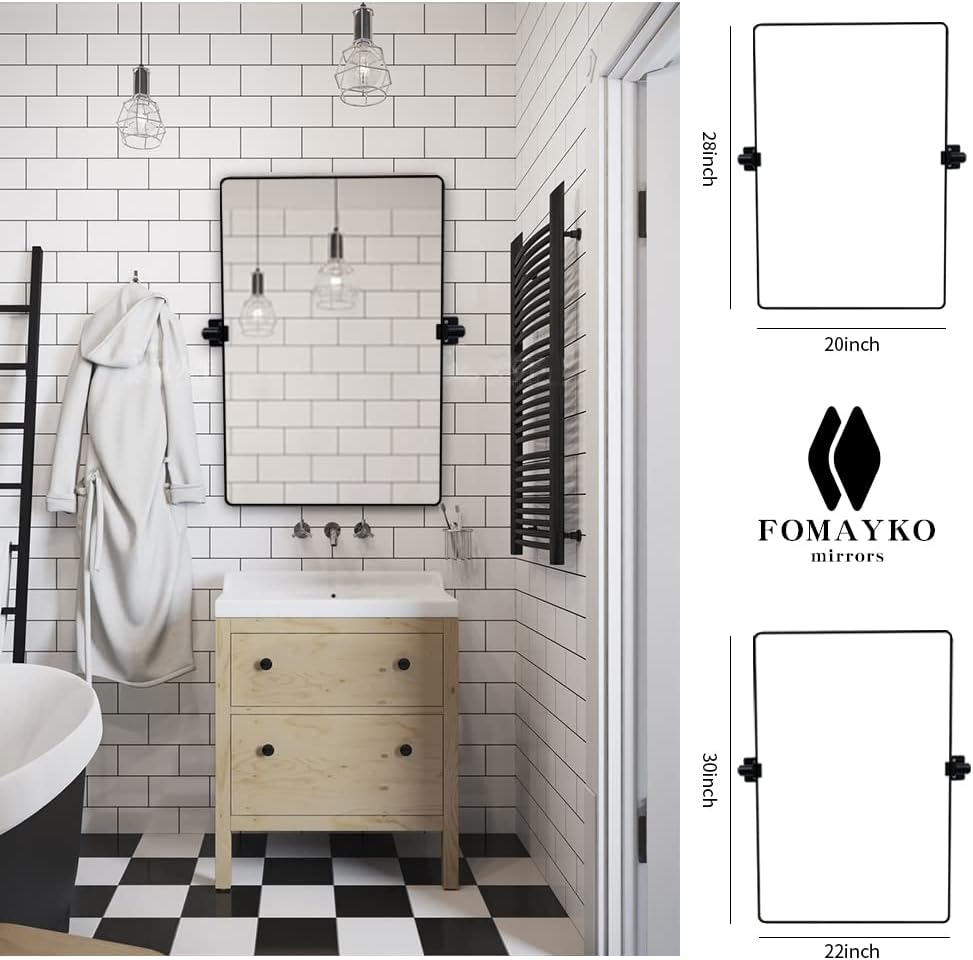 Black Aluminum Alloy Frame Pivot Rectangle Bathroom Mirror Z944735