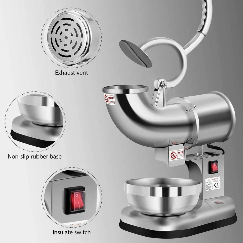 Silver Electric Dual Blades Ice Crusher Snow Cone Maker Machine 440lbs/hr G92200