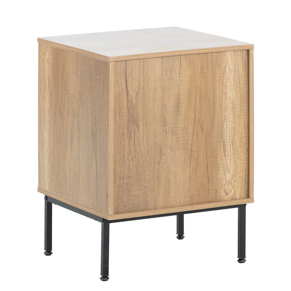 Natural Nightstand with Rattan Door and Open Storage S510