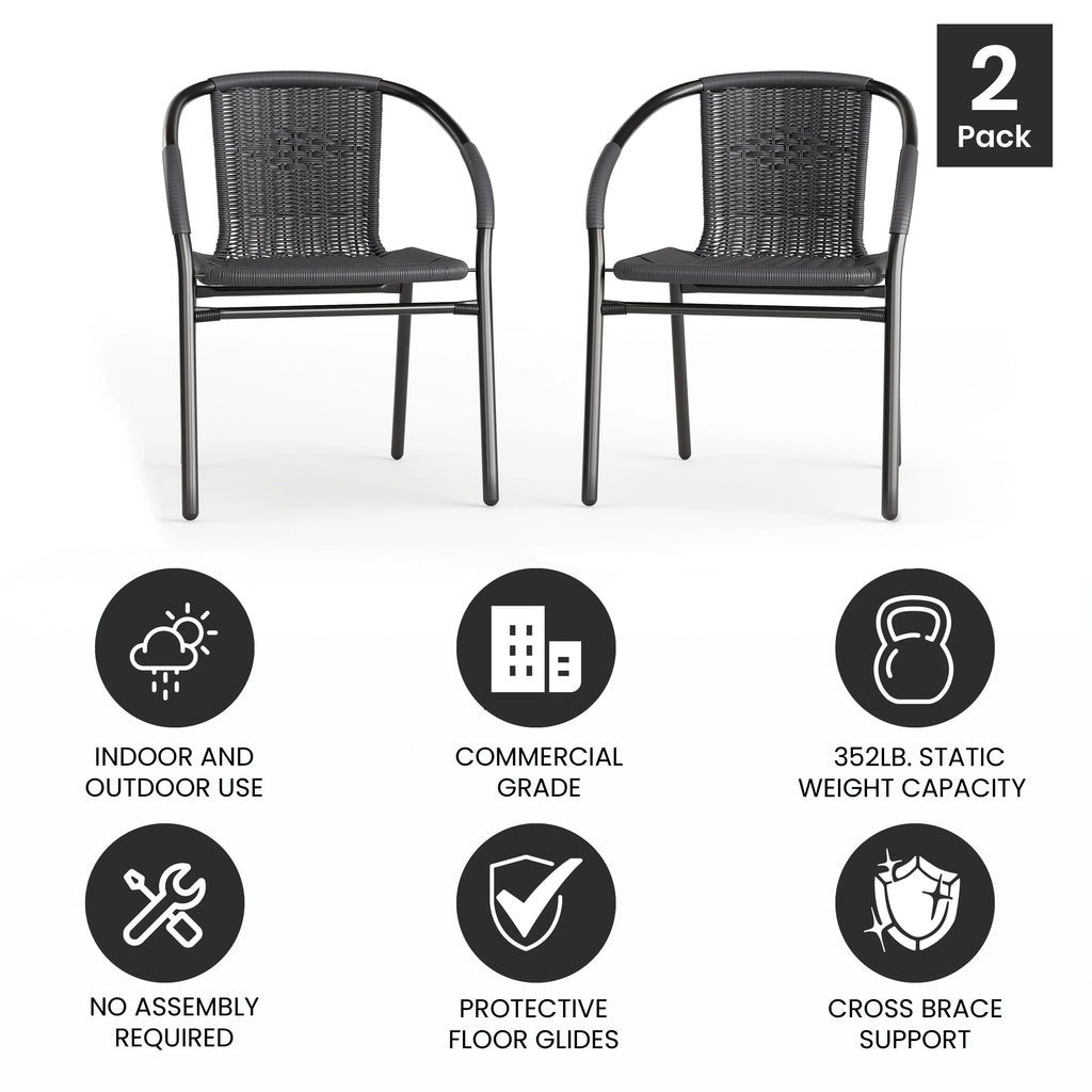 2 Pack Gray Rattan Stack Chair O3365