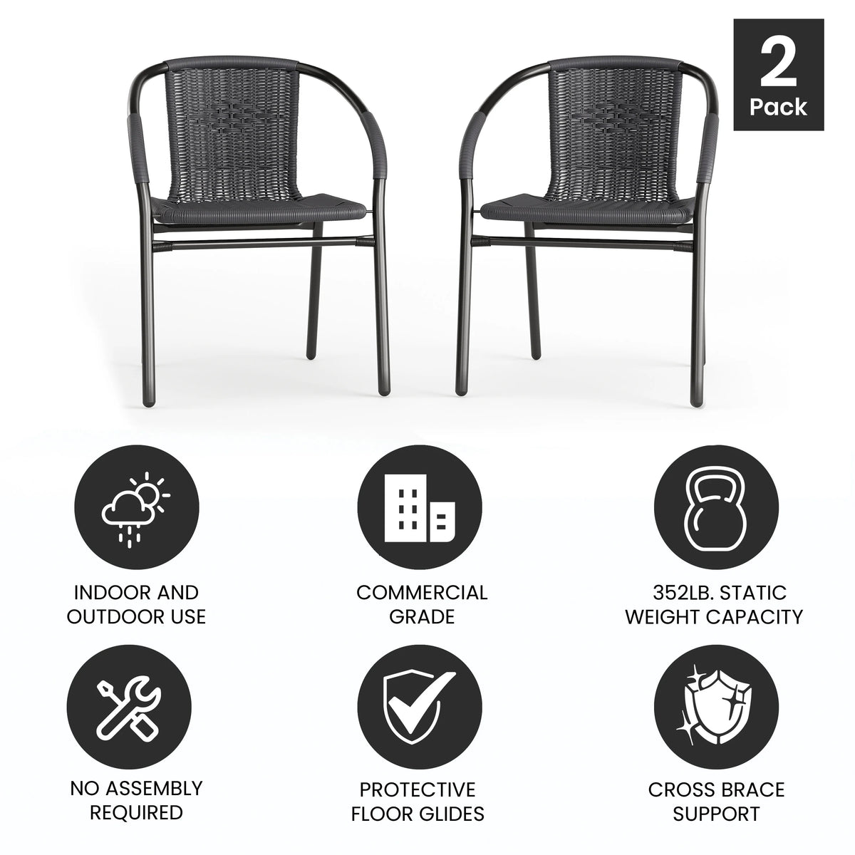 2 Pack Gray Rattan Stack Chair O3365