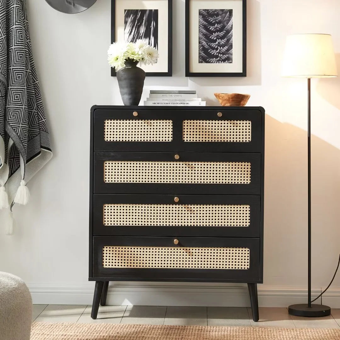 4 Drawer Natural Rattan Wood Dresser K180022