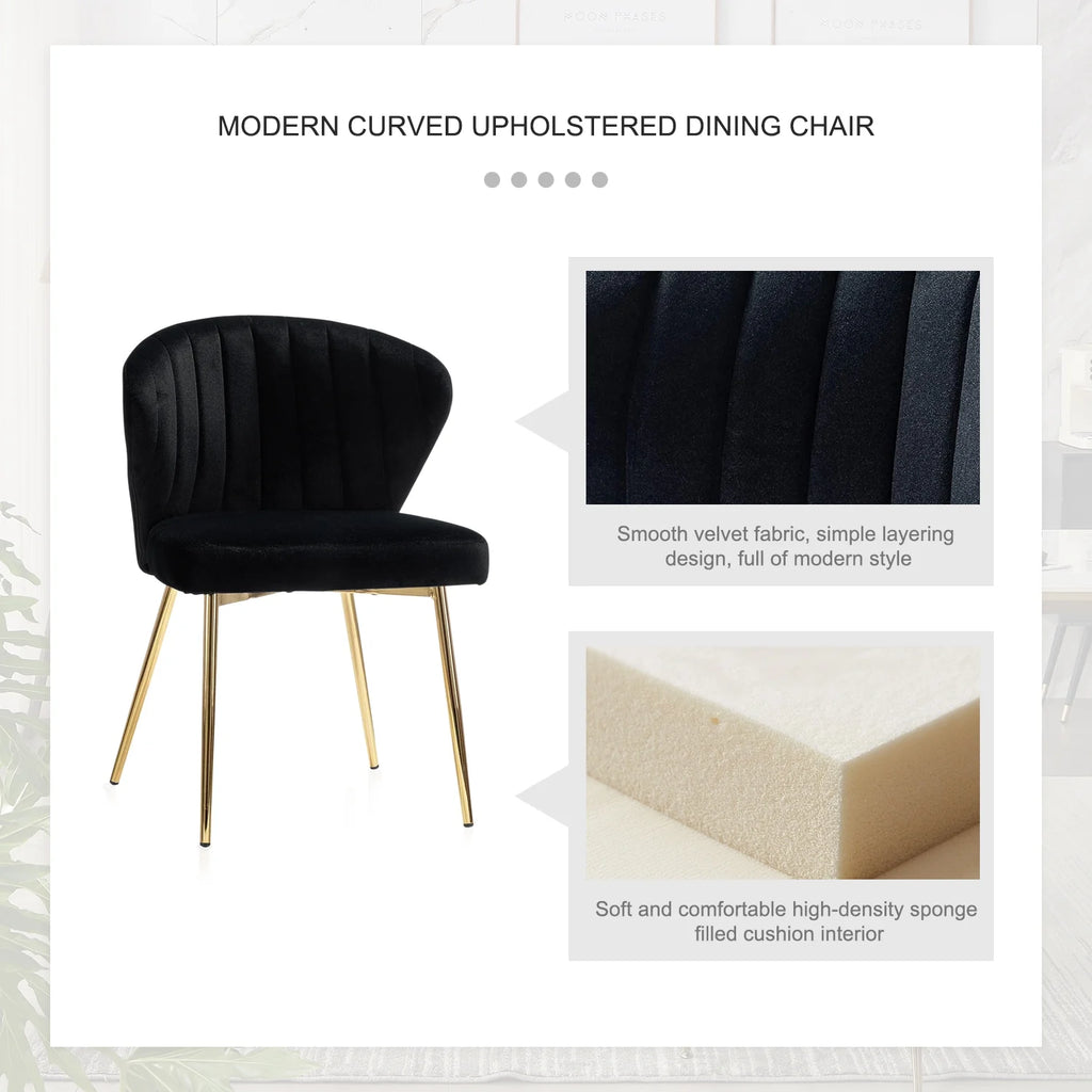 Black Velvet Upholstered Wingback Dining Chairs Set of 4 with Metal Legs P972