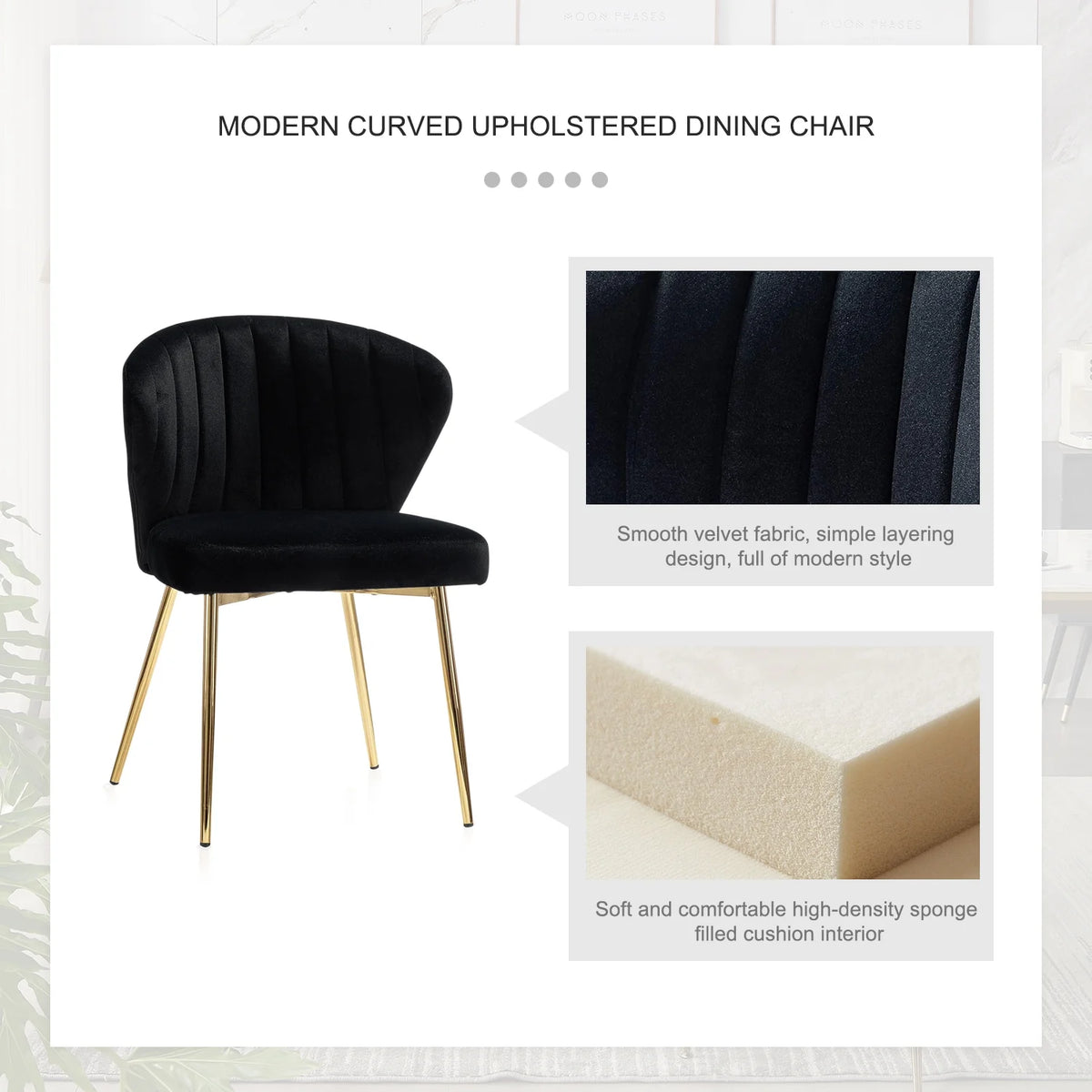Black Velvet Upholstered Wingback Dining Chairs Set of 4 with Metal Legs P972