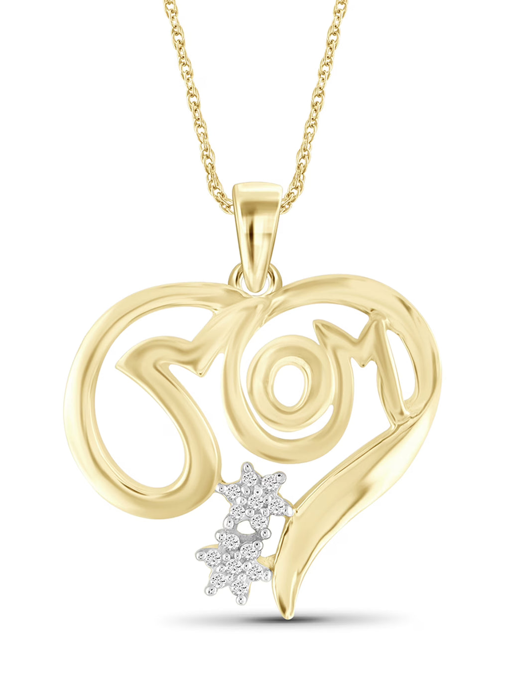 14K Gold Plated Silver Mother Daughter Necklace with White Diamonds C462