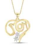 14K Gold Plated Silver Mother Daughter Necklace with White Diamonds C462