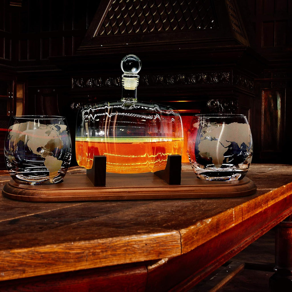 Brown Glass Whiskey Carafe with Stopper and Base O95153