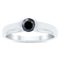 10K White Gold Half Bezel Black Diamond Solitaire Ring Z925