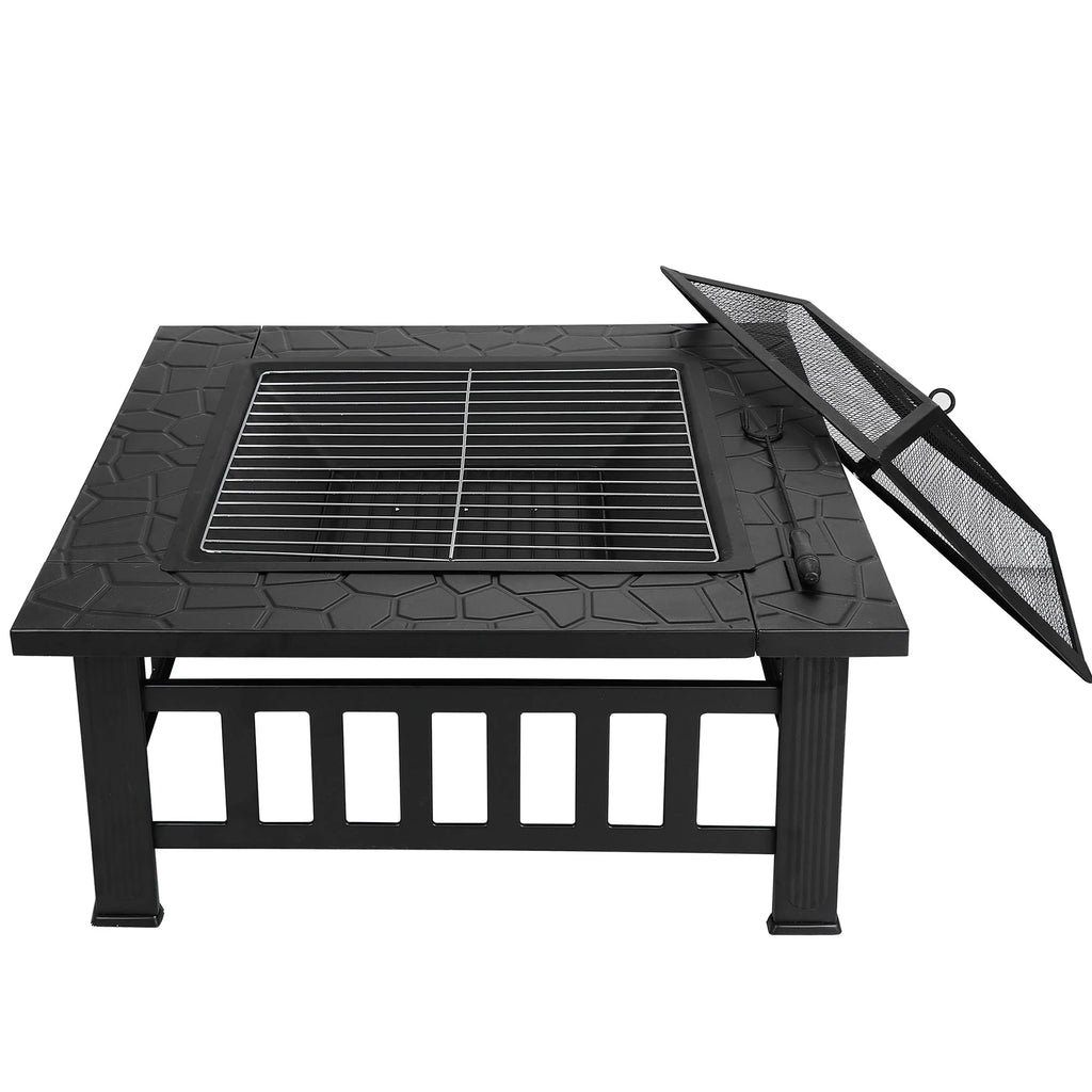 32 Square Wood Black Finish Steel Fire Pit G683431
