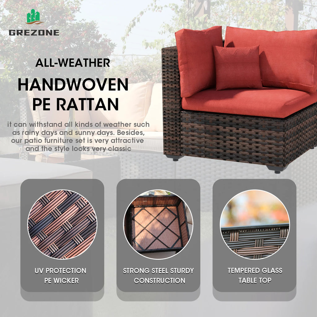 11 PCS Black Wicker Patio Furniture Set with Fire Pit Table J21040