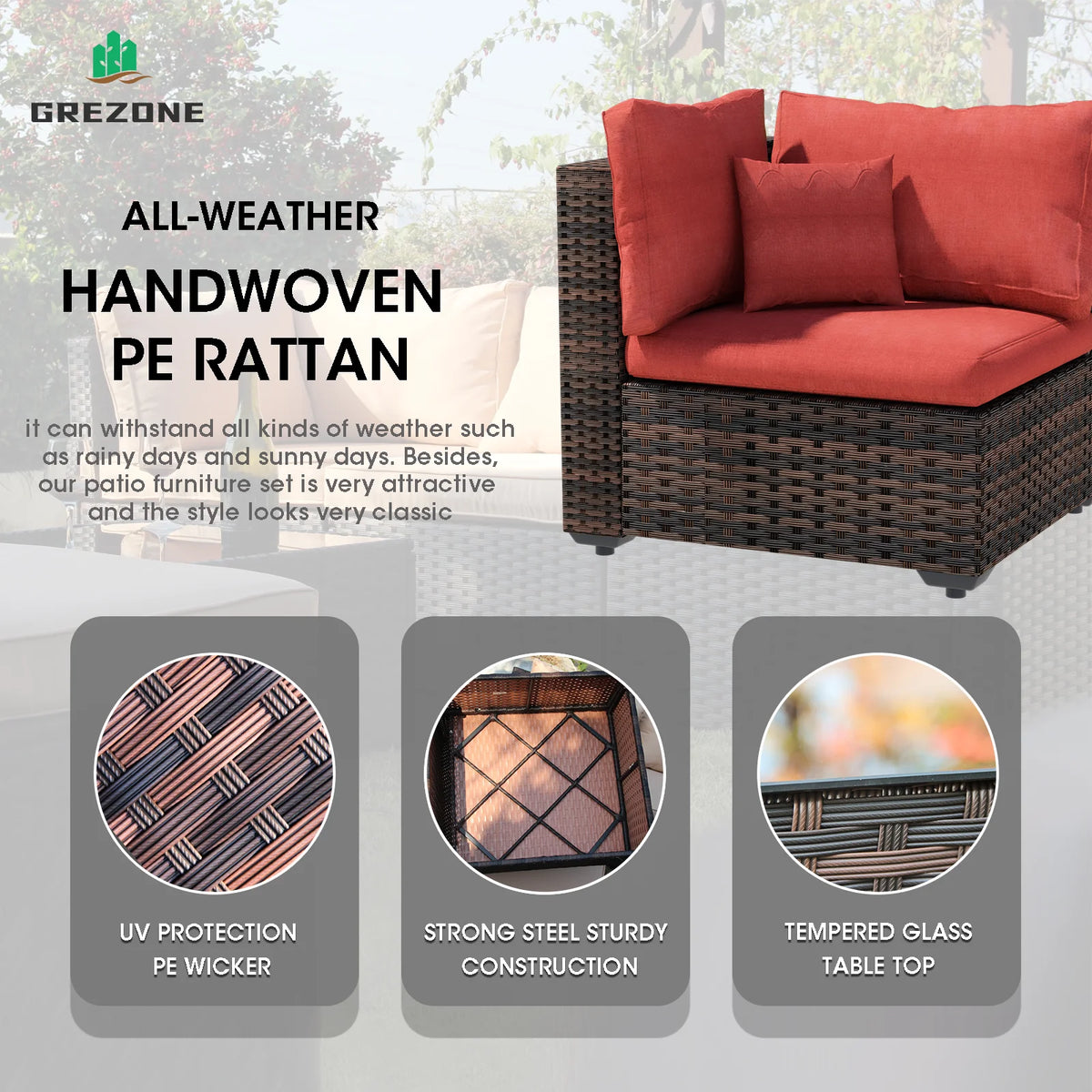11 PCS Black Wicker Patio Furniture Set with Fire Pit Table J21040