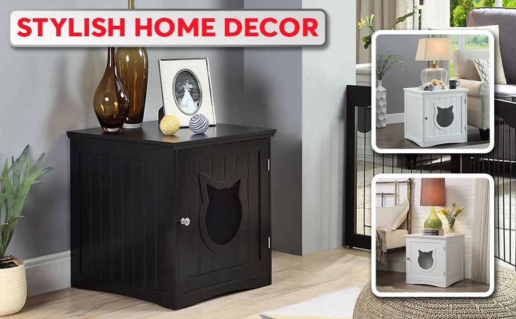 White Cat House Side Table Nightstand Pet House P7169