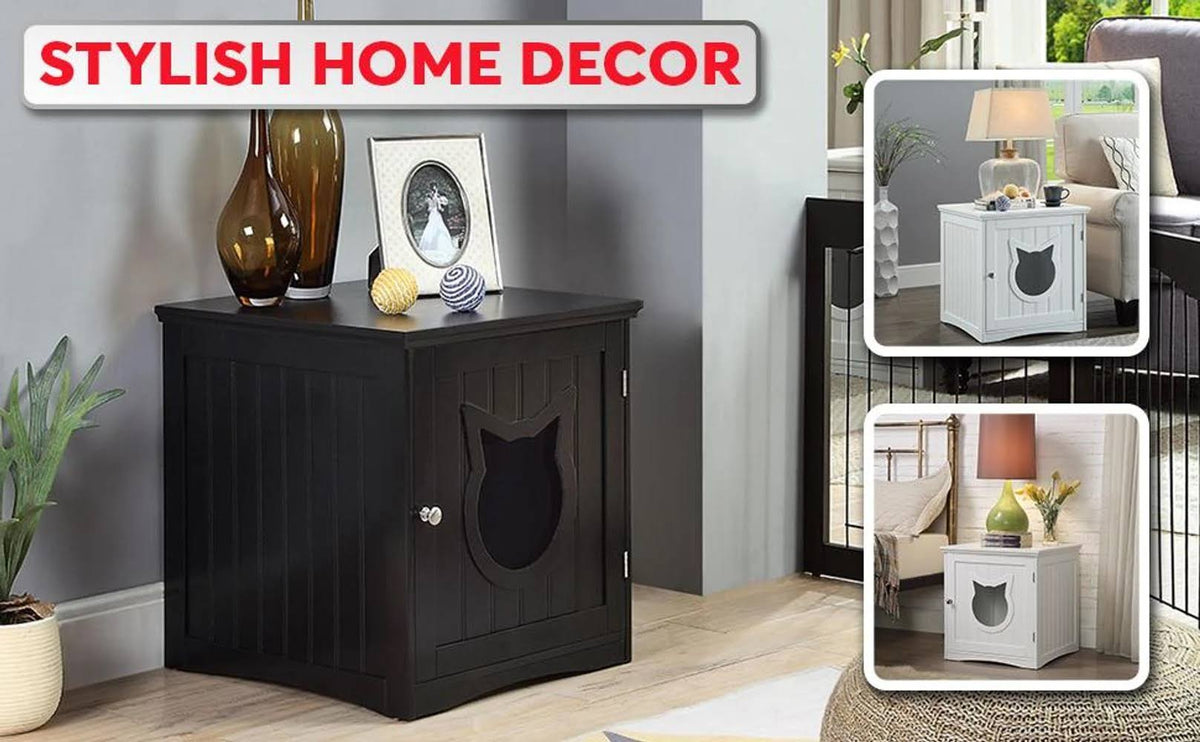 White Cat House Side Table Nightstand Pet House P7169